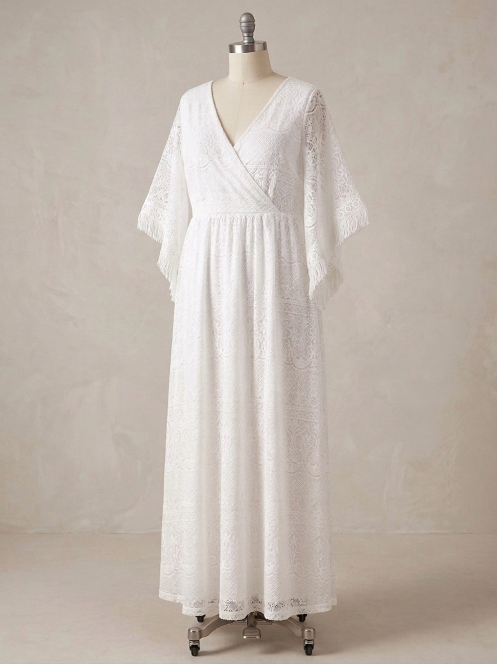 Plus size Boho hippie lace fringe wedding elopement maxi dress open back